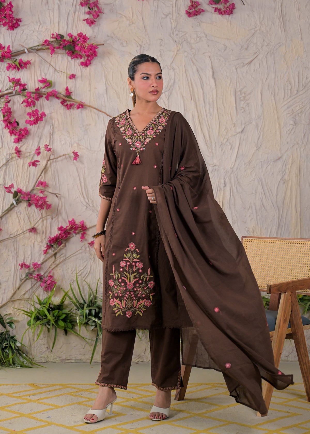 Embroidered Chanderi 3-Piece Suit Set