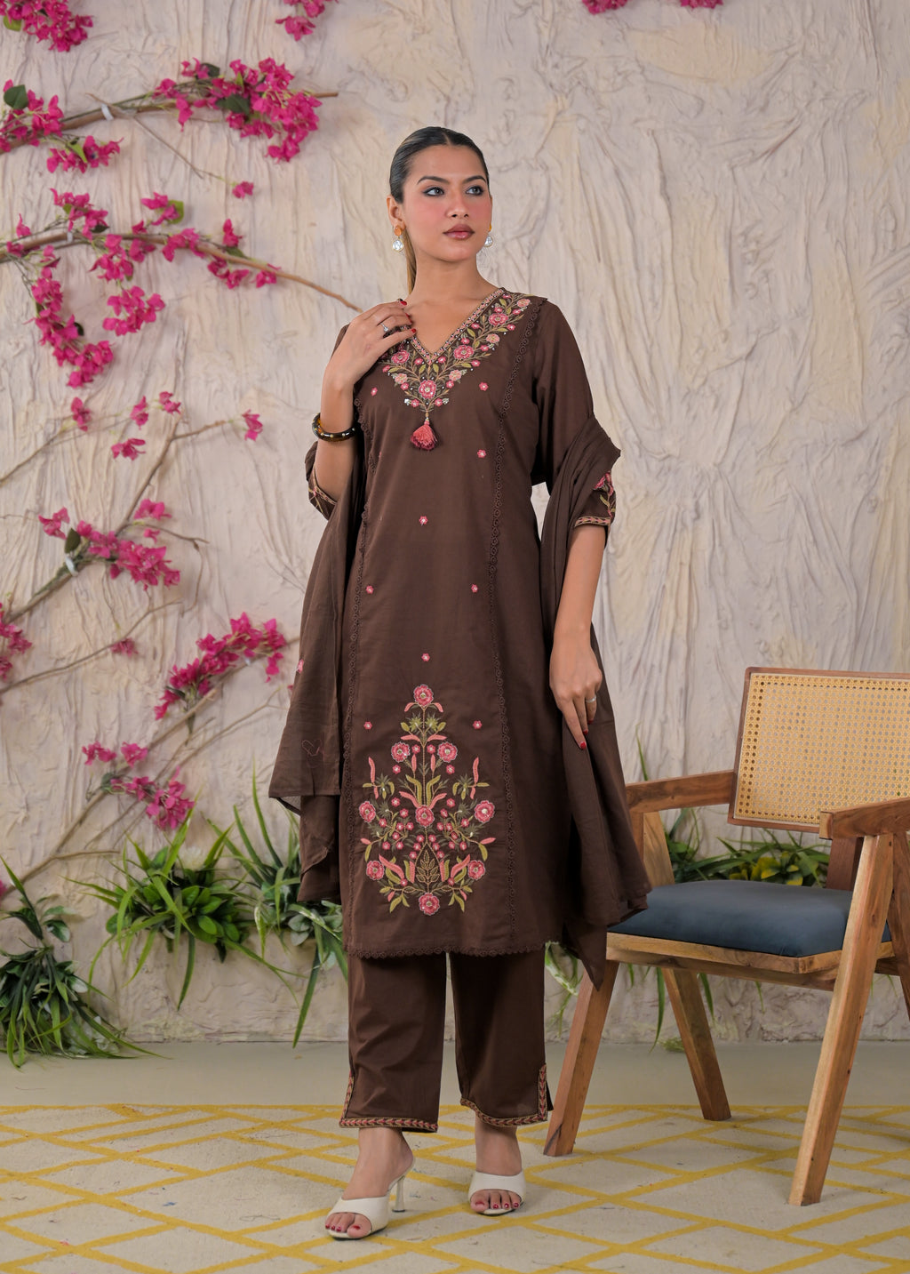 Embroidered Chanderi 3-Piece Suit Set