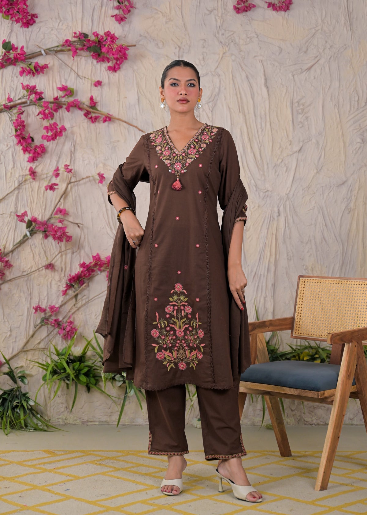 Embroidered Chanderi 3-Piece Suit Set