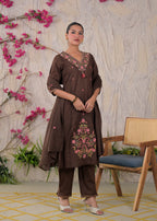 Embroidered Chanderi 3-Piece Suit Set