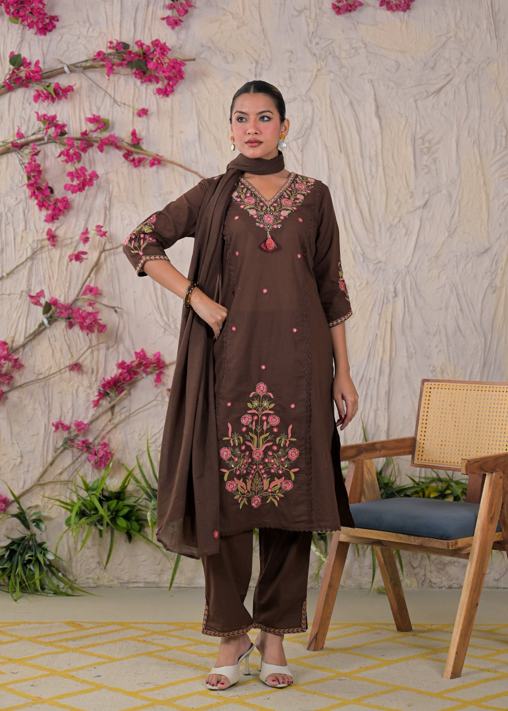Embroidered Chanderi 3-Piece Suit Set