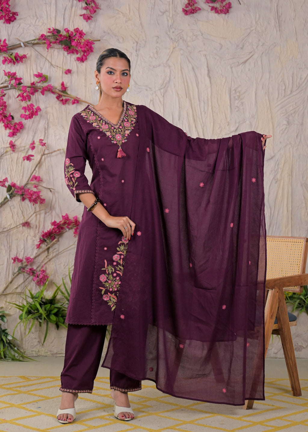 Embroidered Chanderi 3-Piece Suit Set