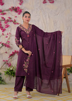 Embroidered Chanderi 3-Piece Suit Set