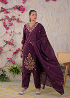 Embroidered Chanderi 3-Piece Suit Set