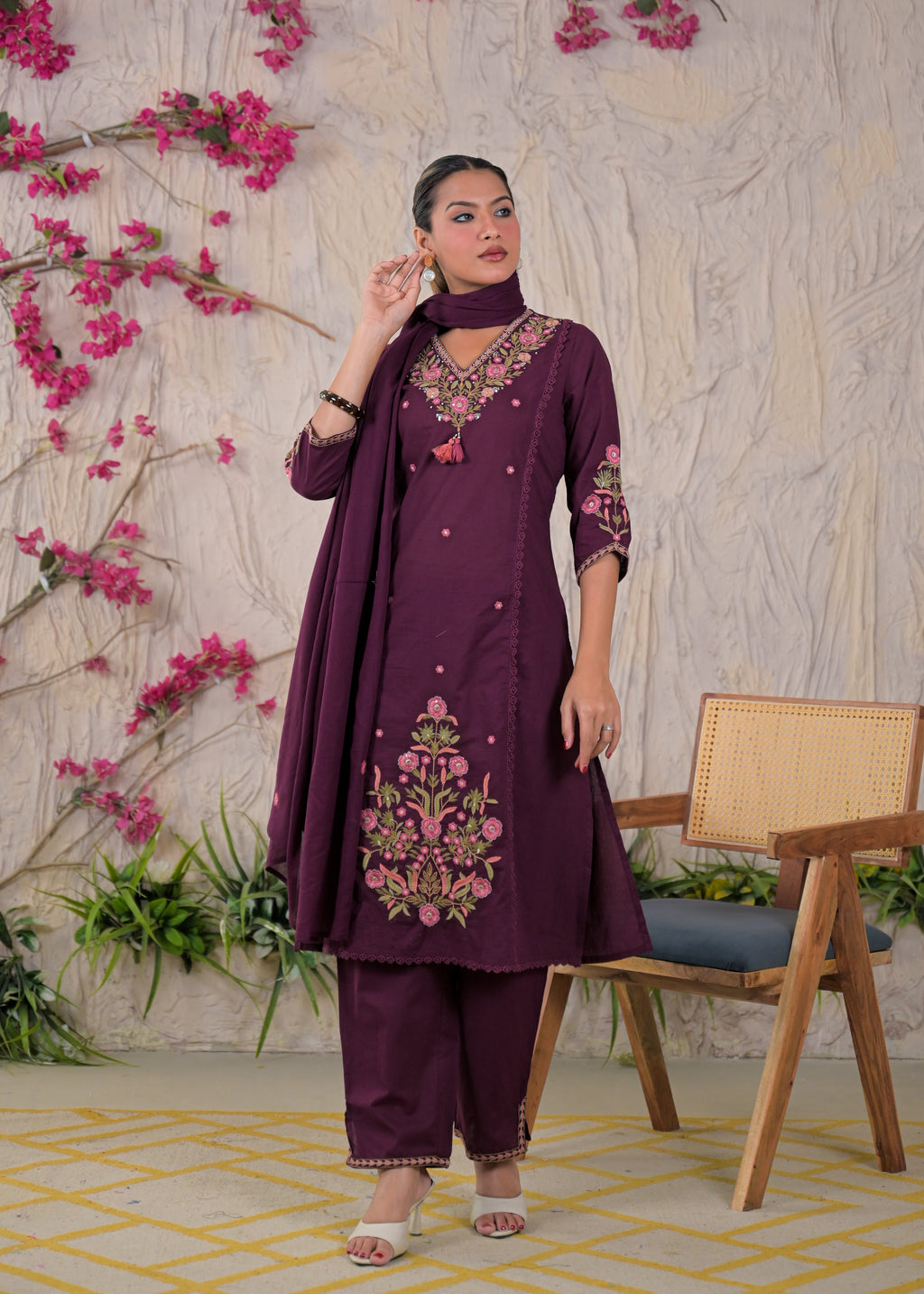 Embroidered Chanderi 3-Piece Suit Set