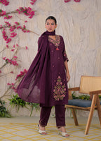 Embroidered Chanderi 3-Piece Suit Set