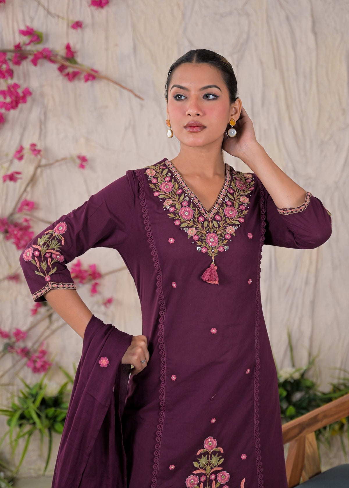 Embroidered Chanderi 3-Piece Suit Set