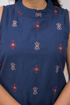 High-Neck Sleeveless Motif Cotton 2-Piece Kurta Set