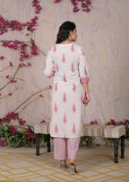 Women Jaipuri Block Printed 3 Piece Straight Kurta Pant Set with Dupatta