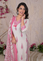 Women Jaipuri Block Printed 3 Piece Straight Kurta Pant Set with Dupatta