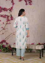 Women Jaipuri Block Printed 3 Piece Straight Kurta Pant Set with Dupatta