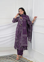 V-Neck Floral Line-Art Cotton 3-Piece Kurta Set with Dupatta