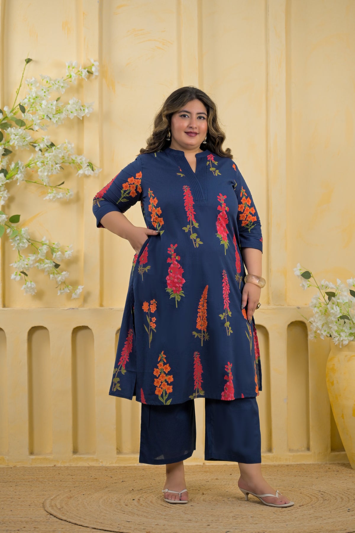 Botanical Print Tunic & Straight Pant 2 Piece Co-Ord Set