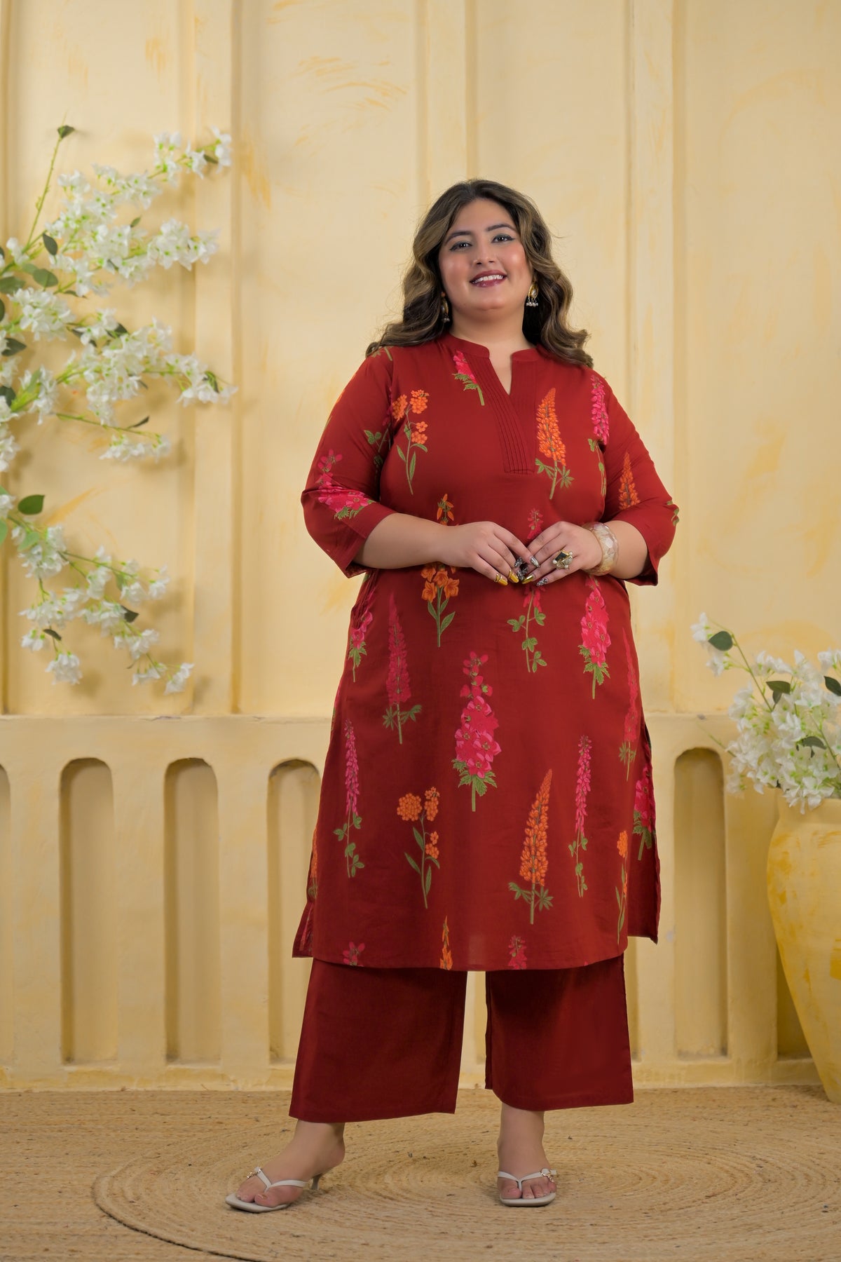 Botanical Print Tunic & Straight Pant 2 Piece Co-Ord Set