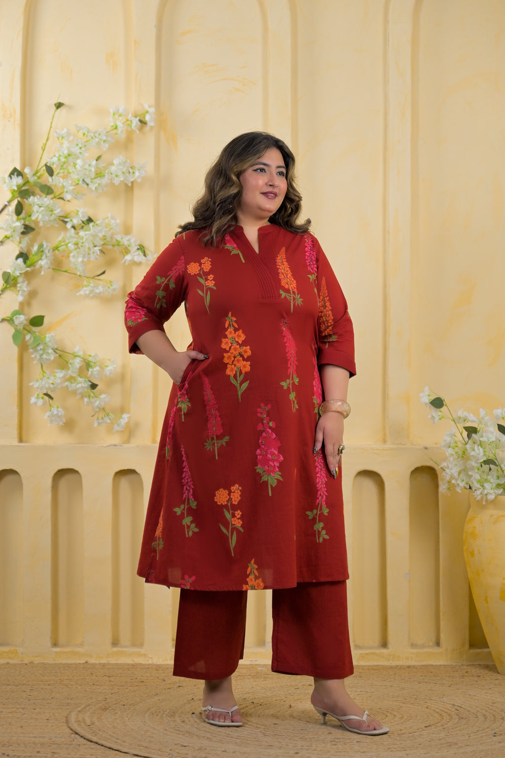 Botanical Print Tunic & Straight Pant 2 Piece Co-Ord Set