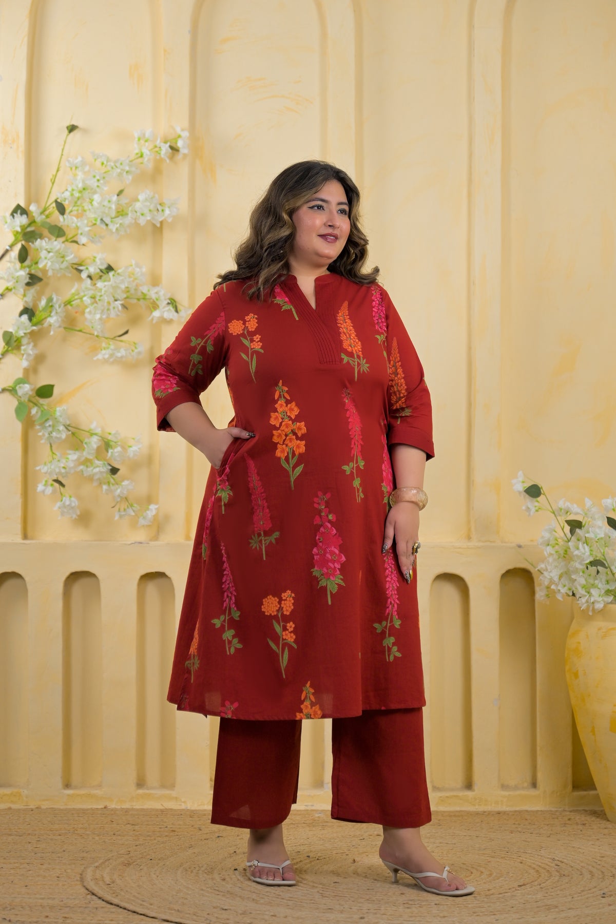 Botanical Print Tunic & Straight Pant 2 Piece Co-Ord Set