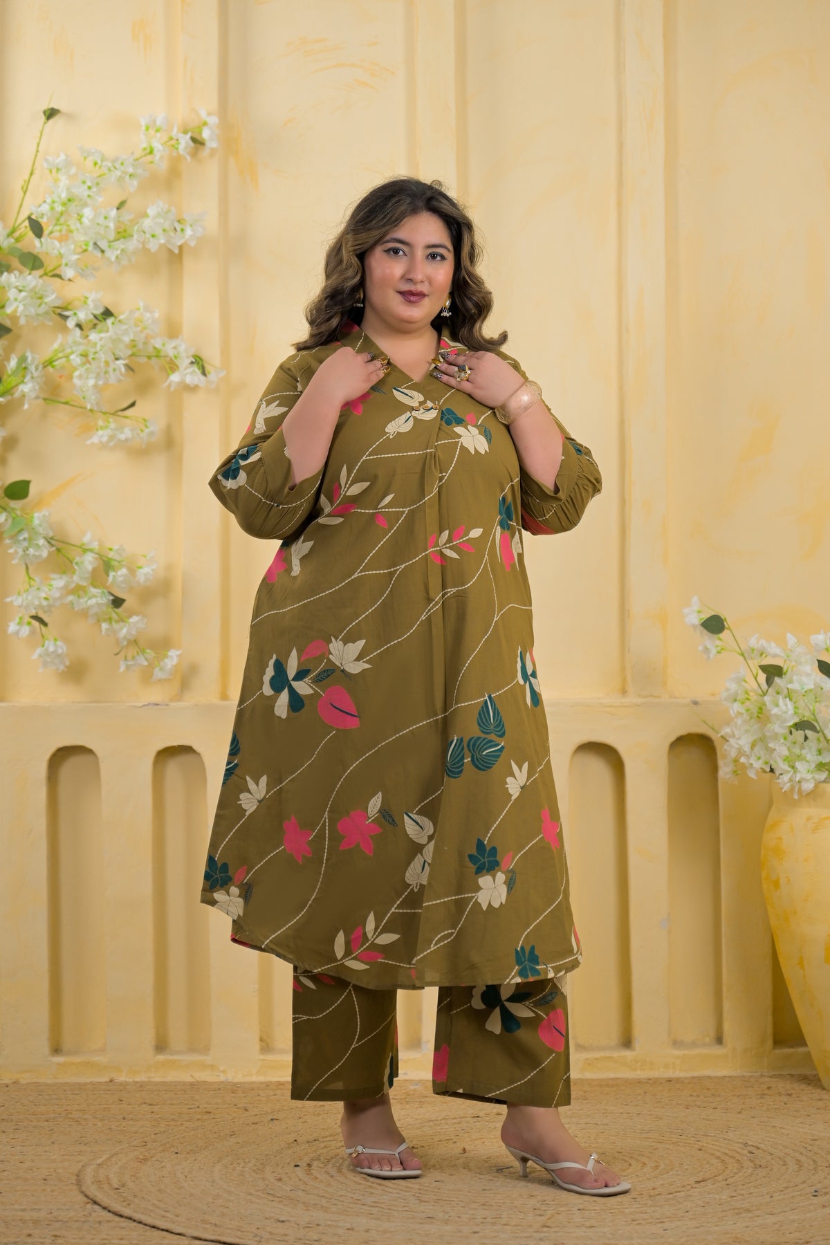 Floral Vine High-Low Tunic & Trouser 2 Piece Co-Ord Set