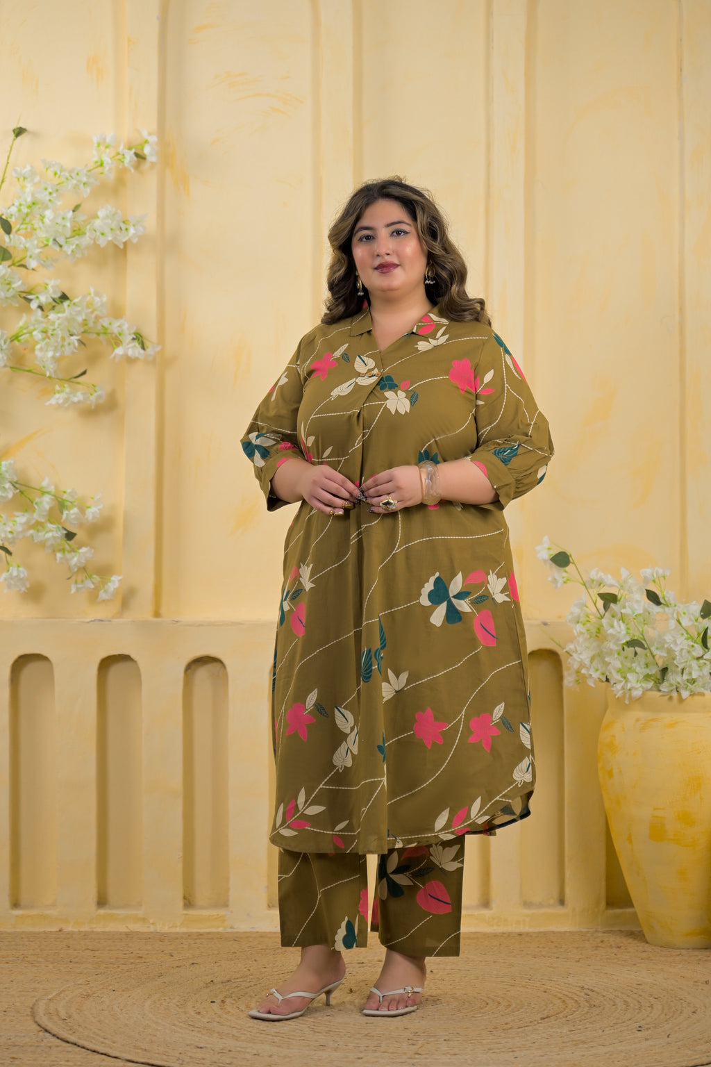 Floral Vine High-Low Tunic & Trouser 2 Piece Co-Ord Set