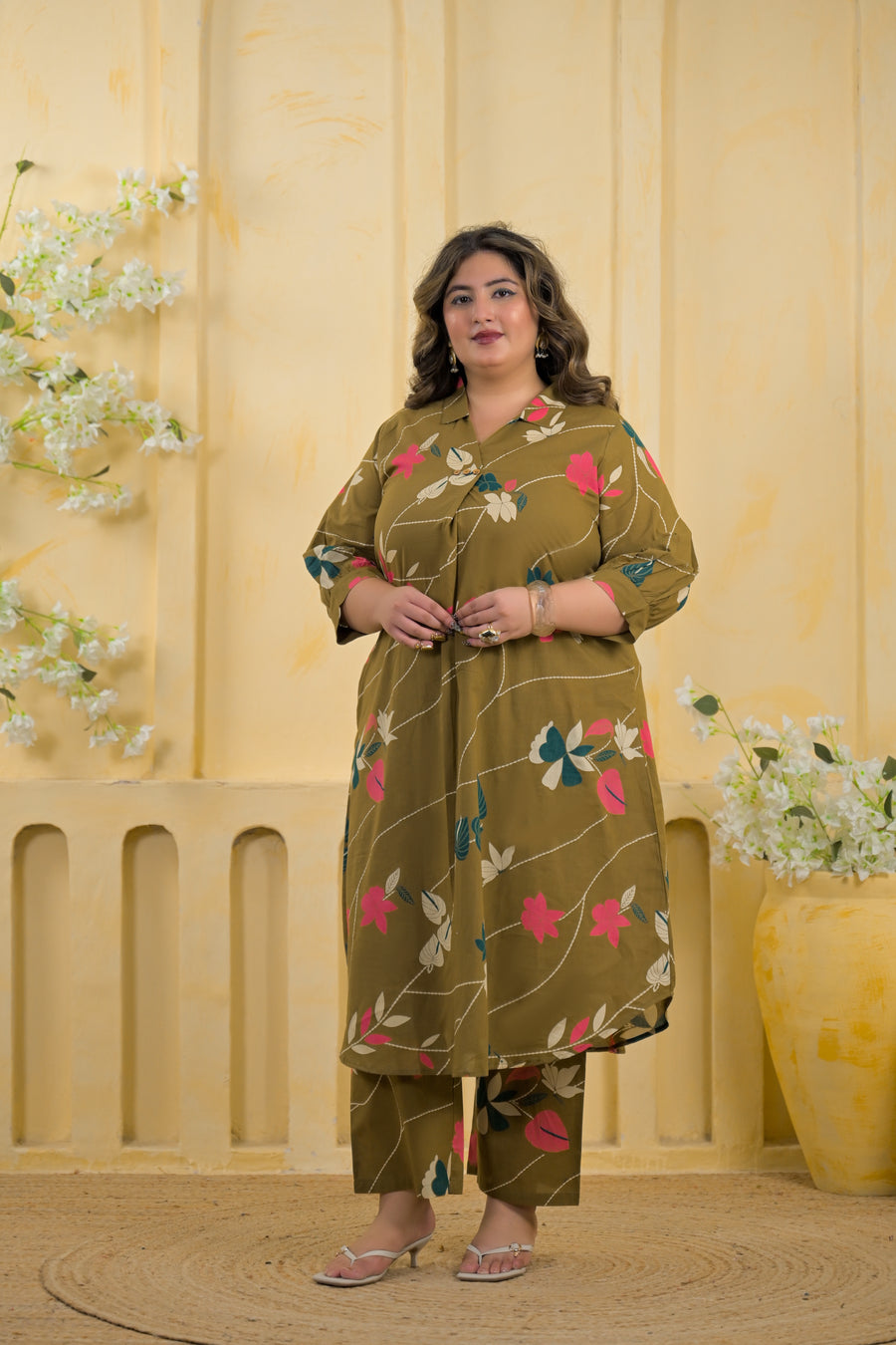 Floral Vine High-Low Tunic & Trouser 2 Piece Co-Ord Set