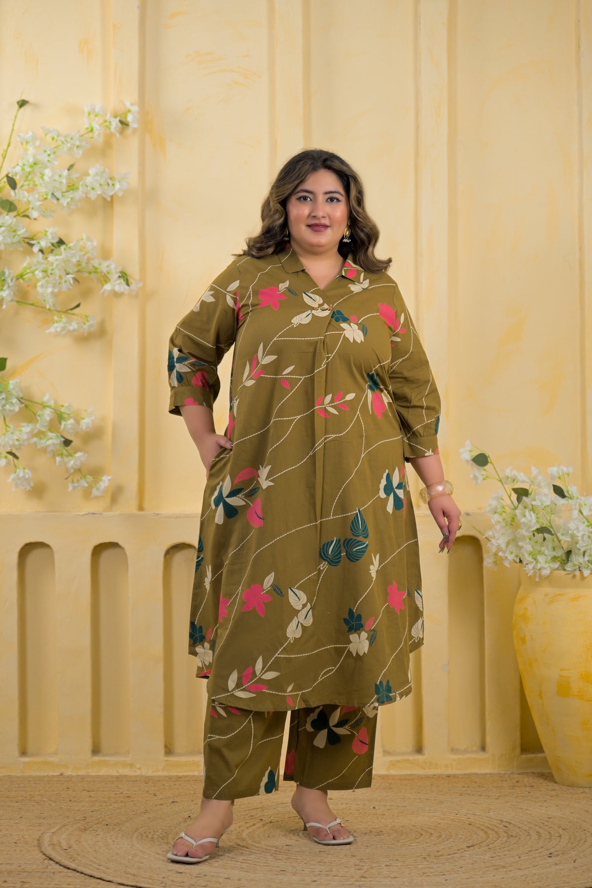 Floral Vine High-Low Tunic & Trouser 2 Piece Co-Ord Set