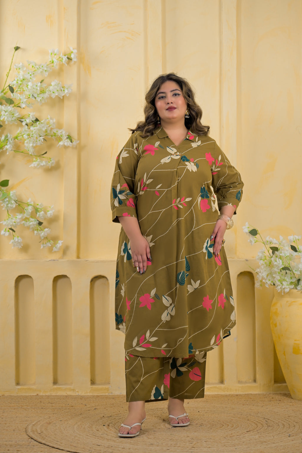 Floral Vine High-Low Tunic & Trouser 2 Piece Co-Ord Set