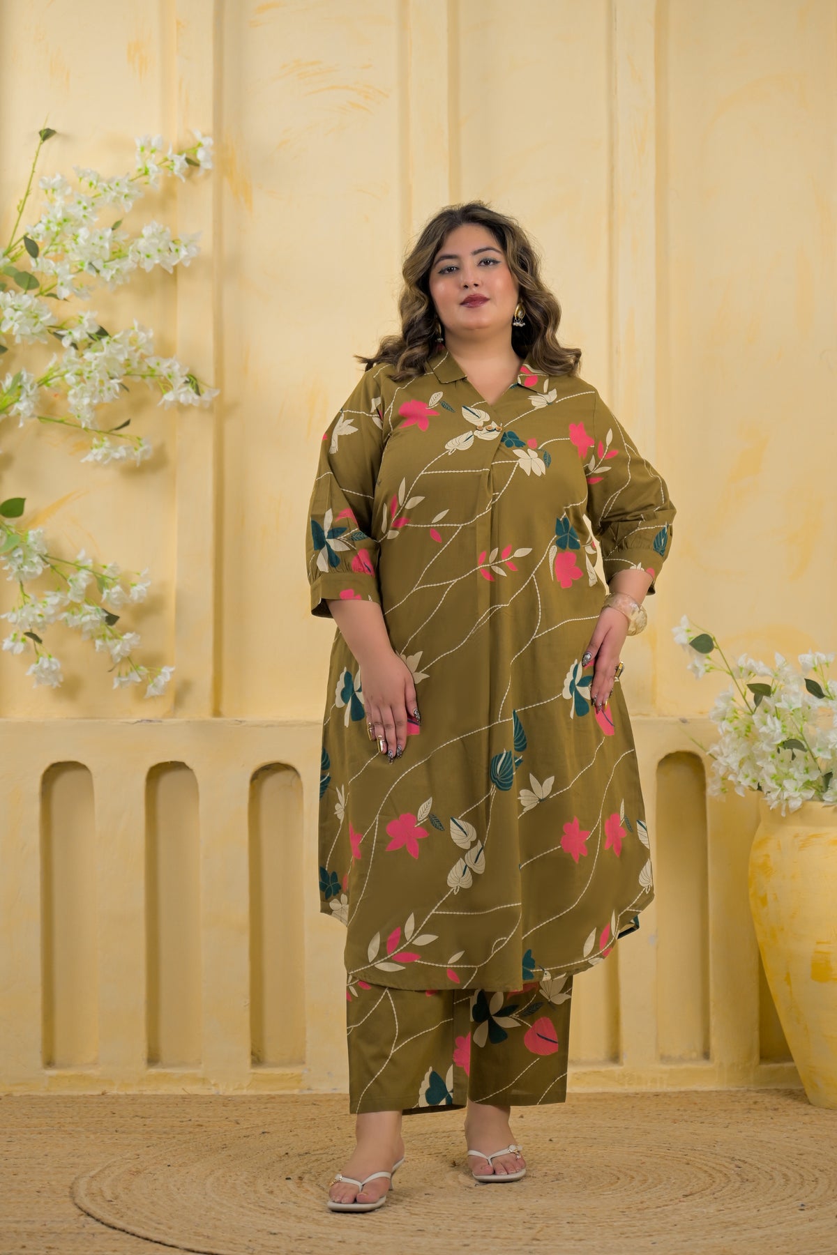 Floral Vine High-Low Tunic & Trouser 2 Piece Co-Ord Set