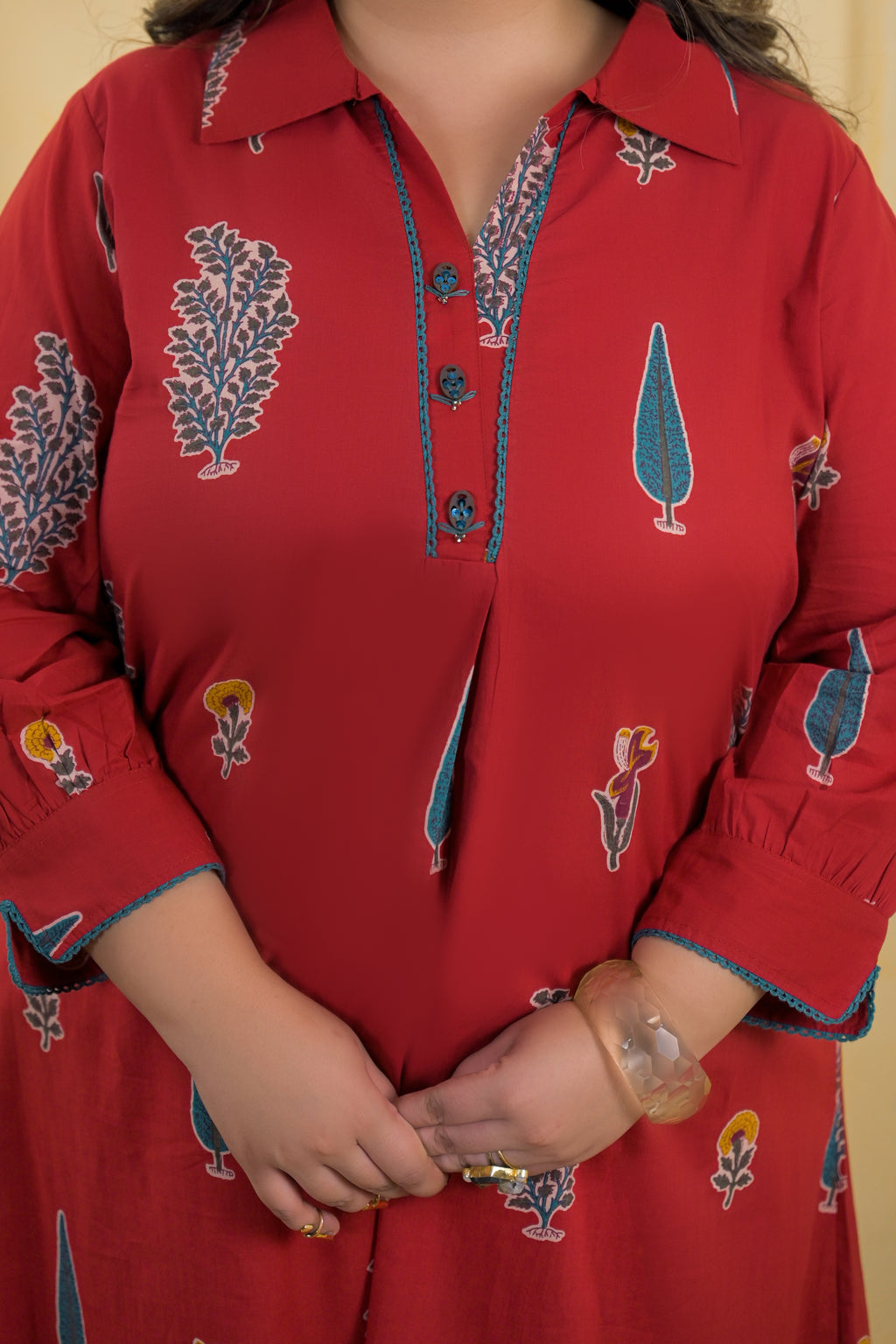 Women Ethnic Motif Printed Shirt Collar A-Line Kurta with Pant Set