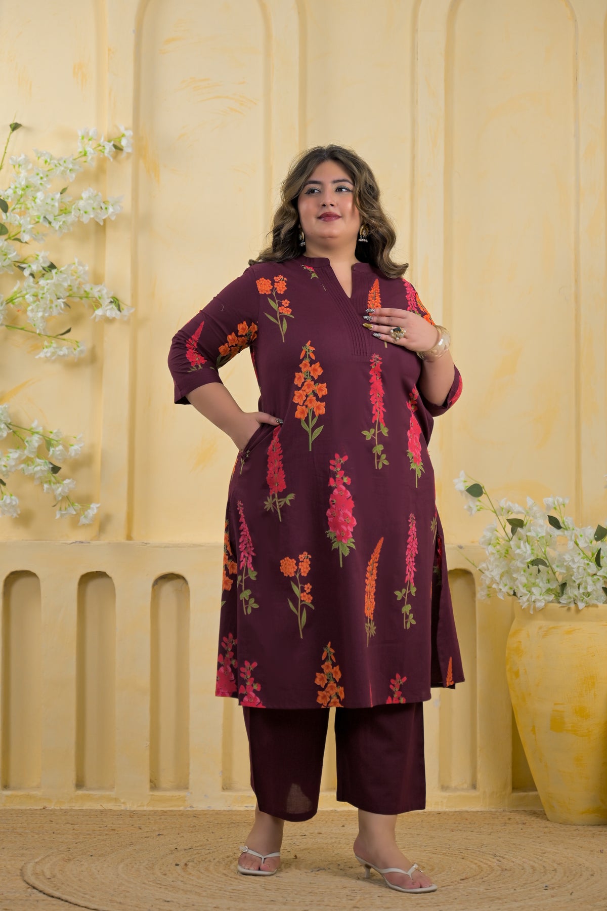 Botanical Print Tunic & Straight Pant 2 Piece Co-Ord Set
