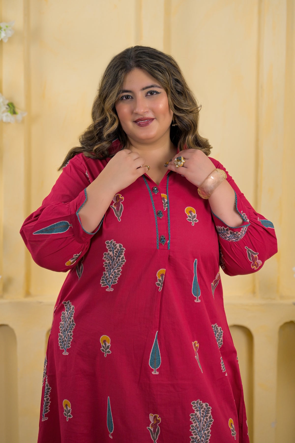 Women Ethnic Motif Printed Shirt Collar A-Line Kurta with Pant Set