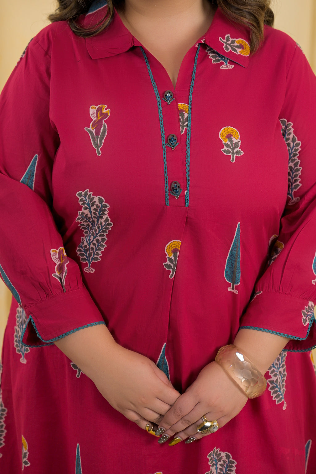 Women Ethnic Motif Printed Shirt Collar A-Line Kurta with Pant Set