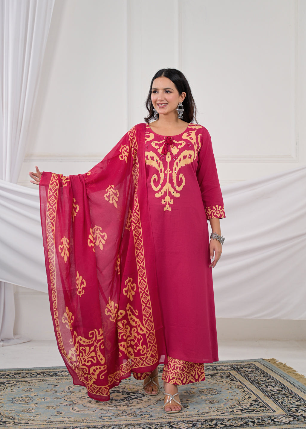 Ethnic Motif Printed Straight 3 Piece Kurta Set with Dupatta