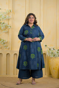 Block Printed Collared Long Tunic & Trouser 2-Piece Co-Ord Set