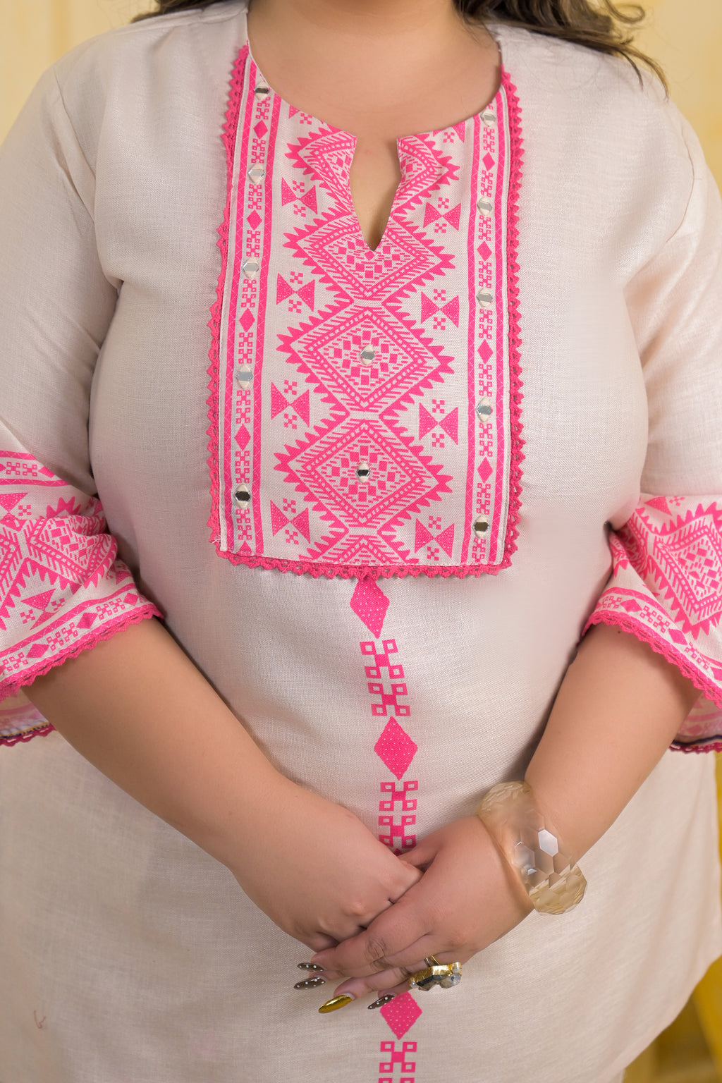 Women Geometric Embroidered Yoke Tunic with Palazzo - 2 Piece Co-Ord Set