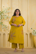Women Mustard Floral Motif A-Line Kurta & Pant - 2 Piece Co-Ord Set