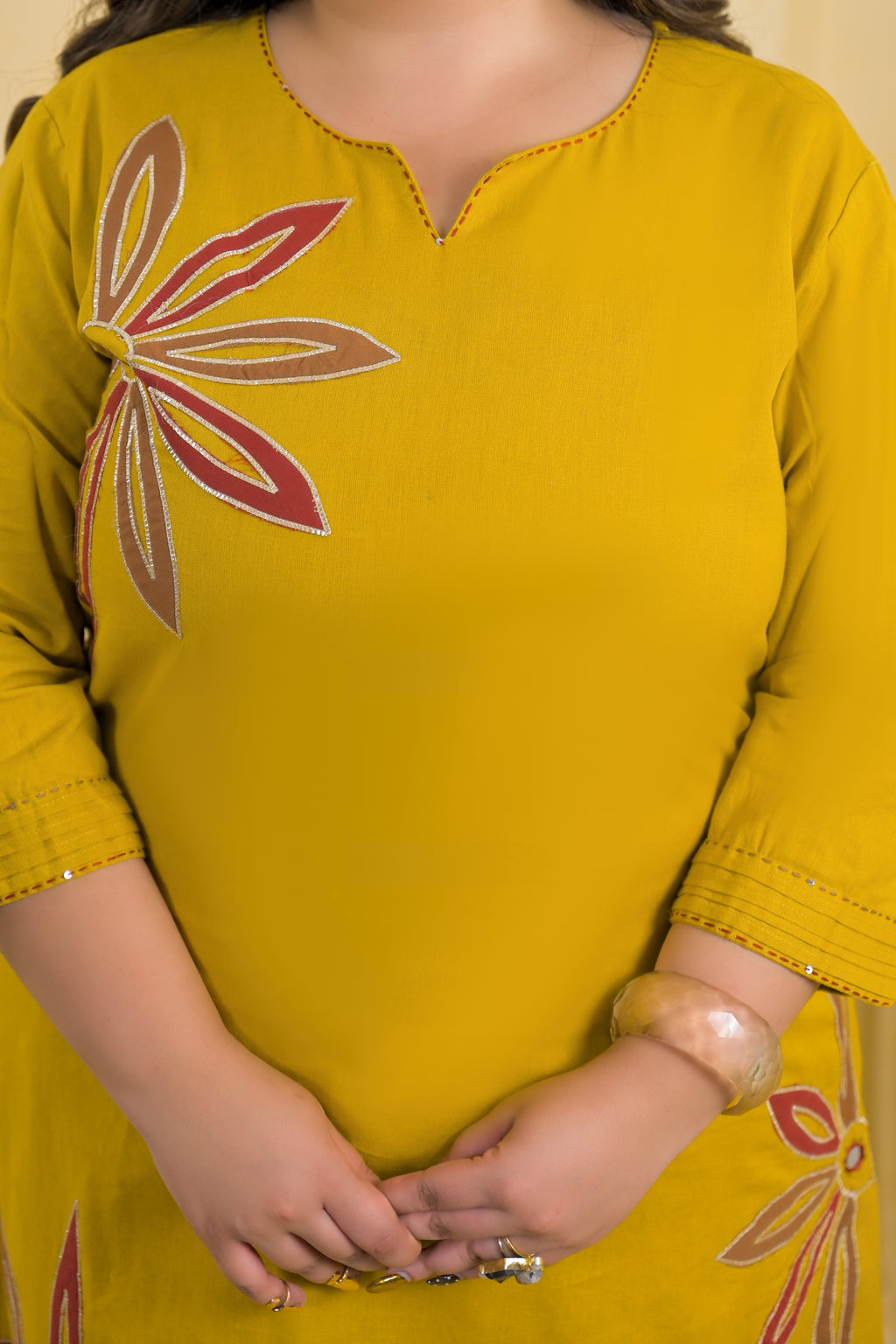 Women Mustard Floral Motif A-Line Kurta & Pant - 2 Piece Co-Ord Set