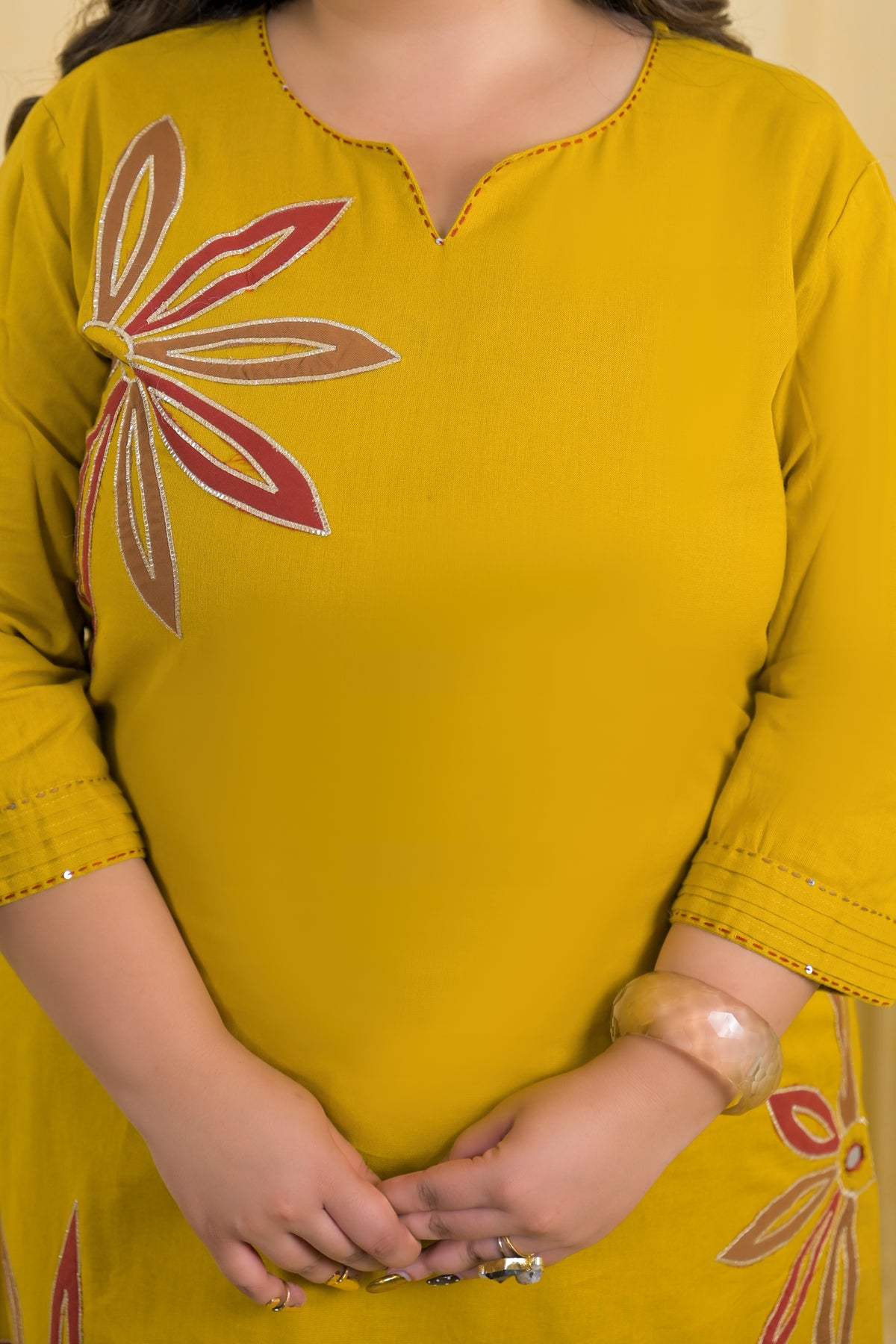 Women Mustard Floral Motif A-Line Kurta & Pant - 2 Piece Co-Ord Set