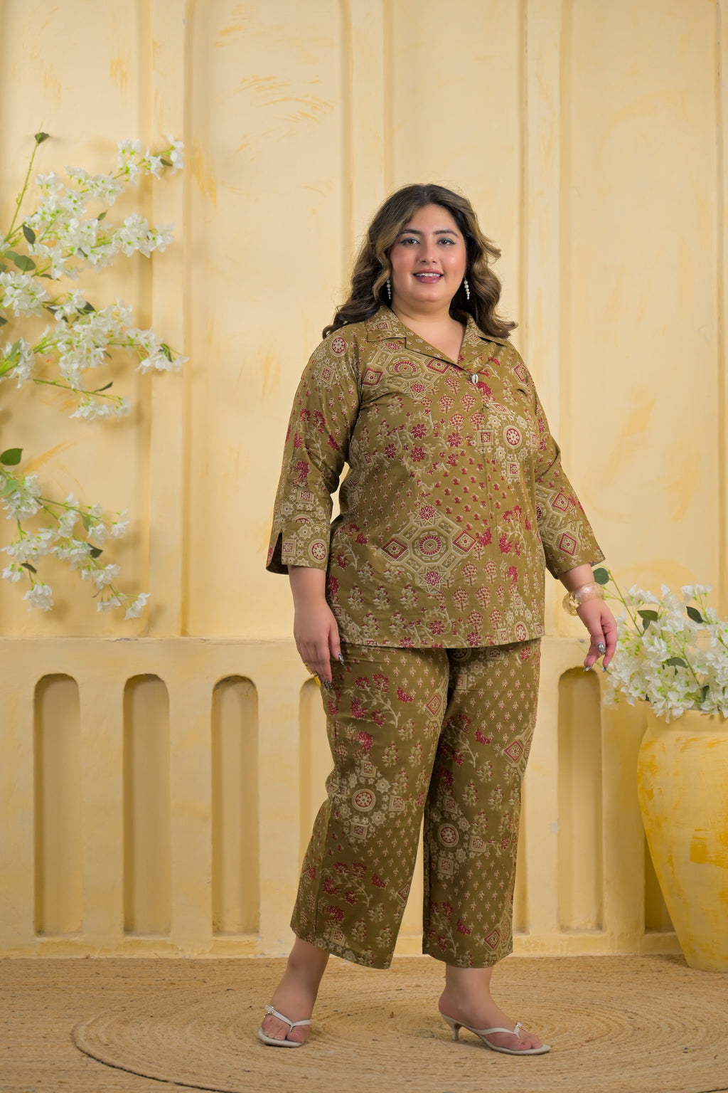 Women Ethnic Mandala Print Collar Neck Top with Pant - 2 Piece Co-Ord Set