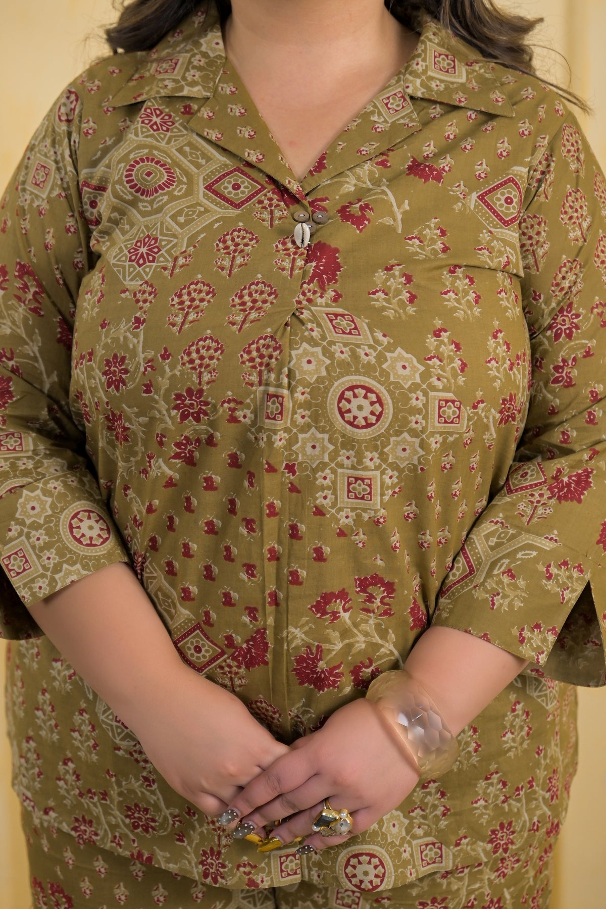 Women Ethnic Mandala Print Collar Neck Top with Pant - 2 Piece Co-Ord Set