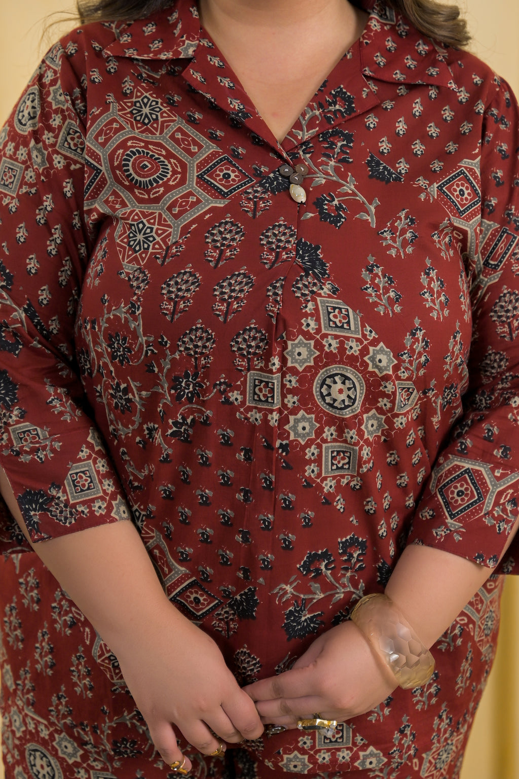 Women Ethnic Mandala Print Collar Neck Top with Pant - 2 Piece Co-Ord Set