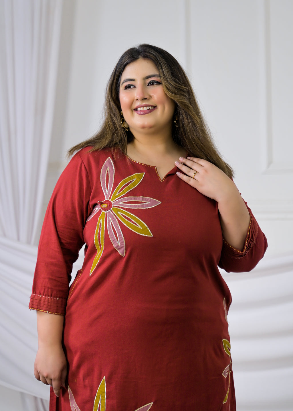 Women Mustard Floral Motif A-Line Kurta & Pant - 2 Piece Co-Ord Set