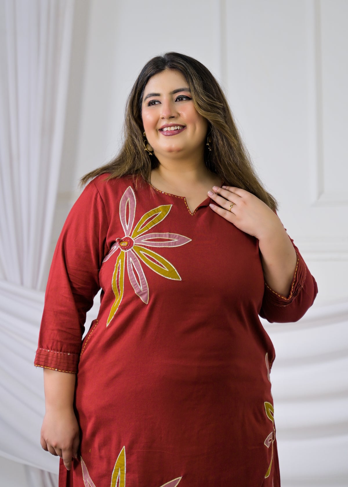 Women Mustard Floral Motif A-Line Kurta & Pant - 2 Piece Co-Ord Set