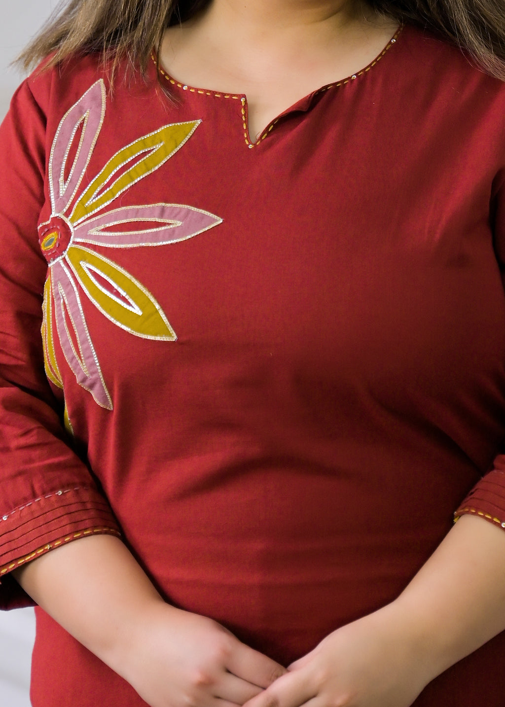 Women Mustard Floral Motif A-Line Kurta & Pant - 2 Piece Co-Ord Set