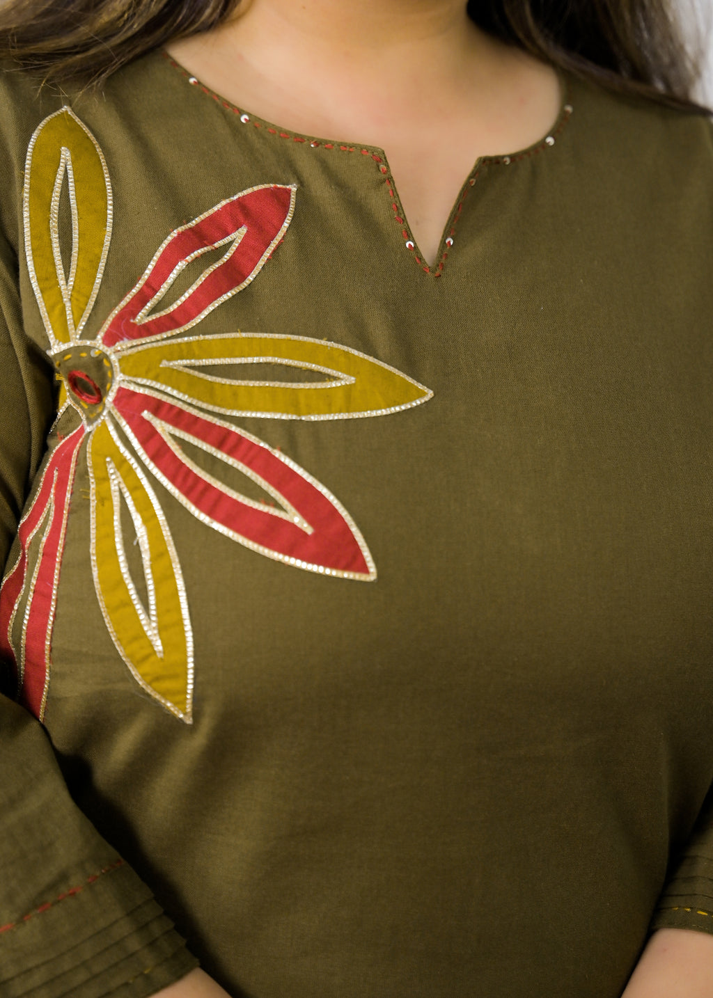 Women Mustard Floral Motif A-Line Kurta & Pant - 2 Piece Co-Ord Set
