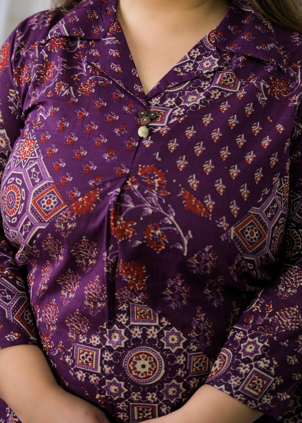 Women Ethnic Mandala Print Collar Neck Top with Pant - 2 Piece Co-Ord Set