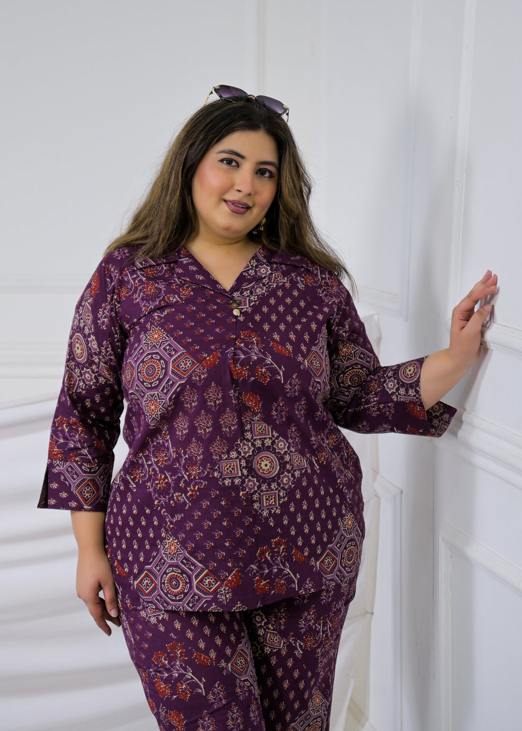 Women Ethnic Mandala Print Collar Neck Top with Pant - 2 Piece Co-Ord Set