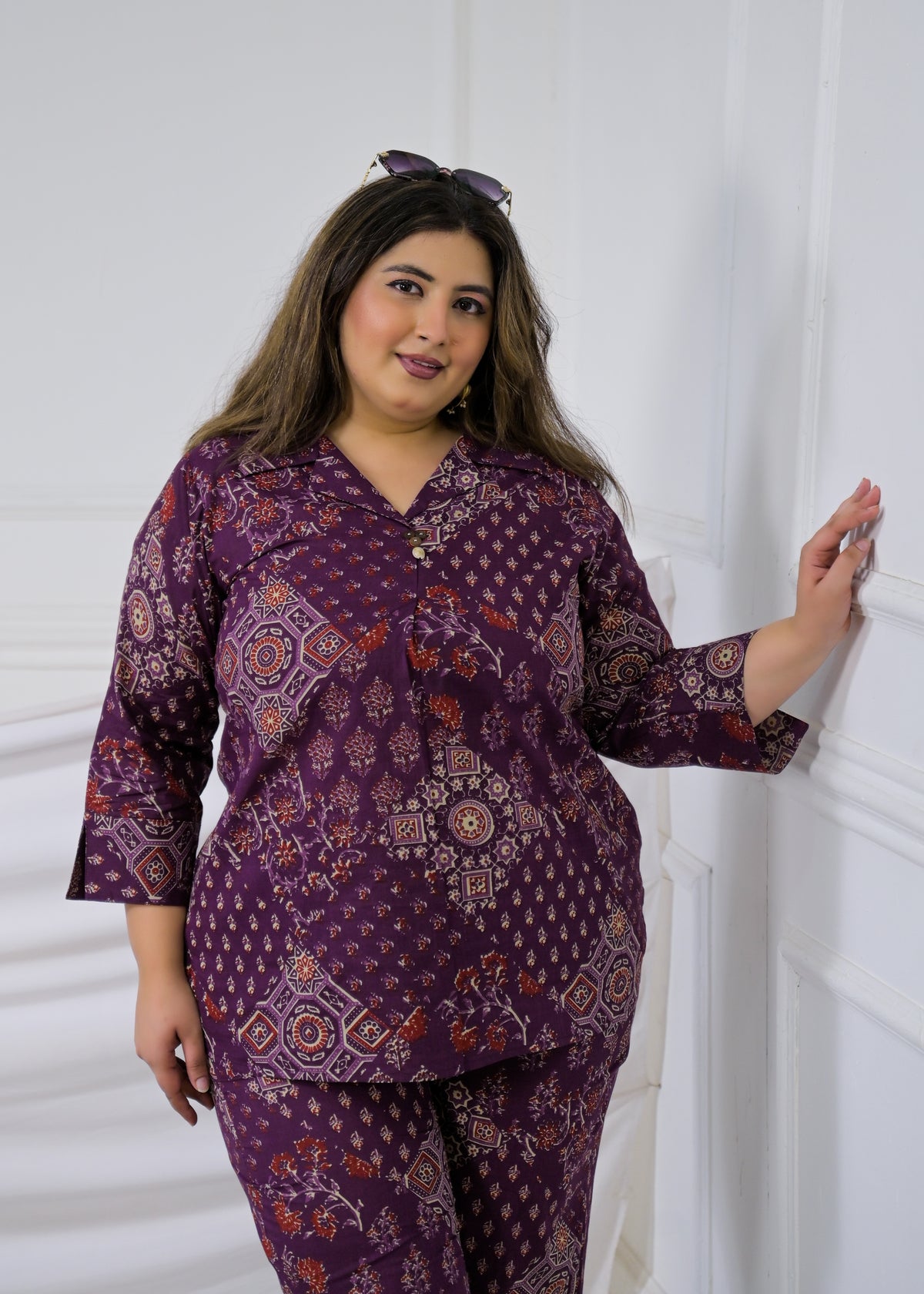 Women Ethnic Mandala Print Collar Neck Top with Pant - 2 Piece Co-Ord Set