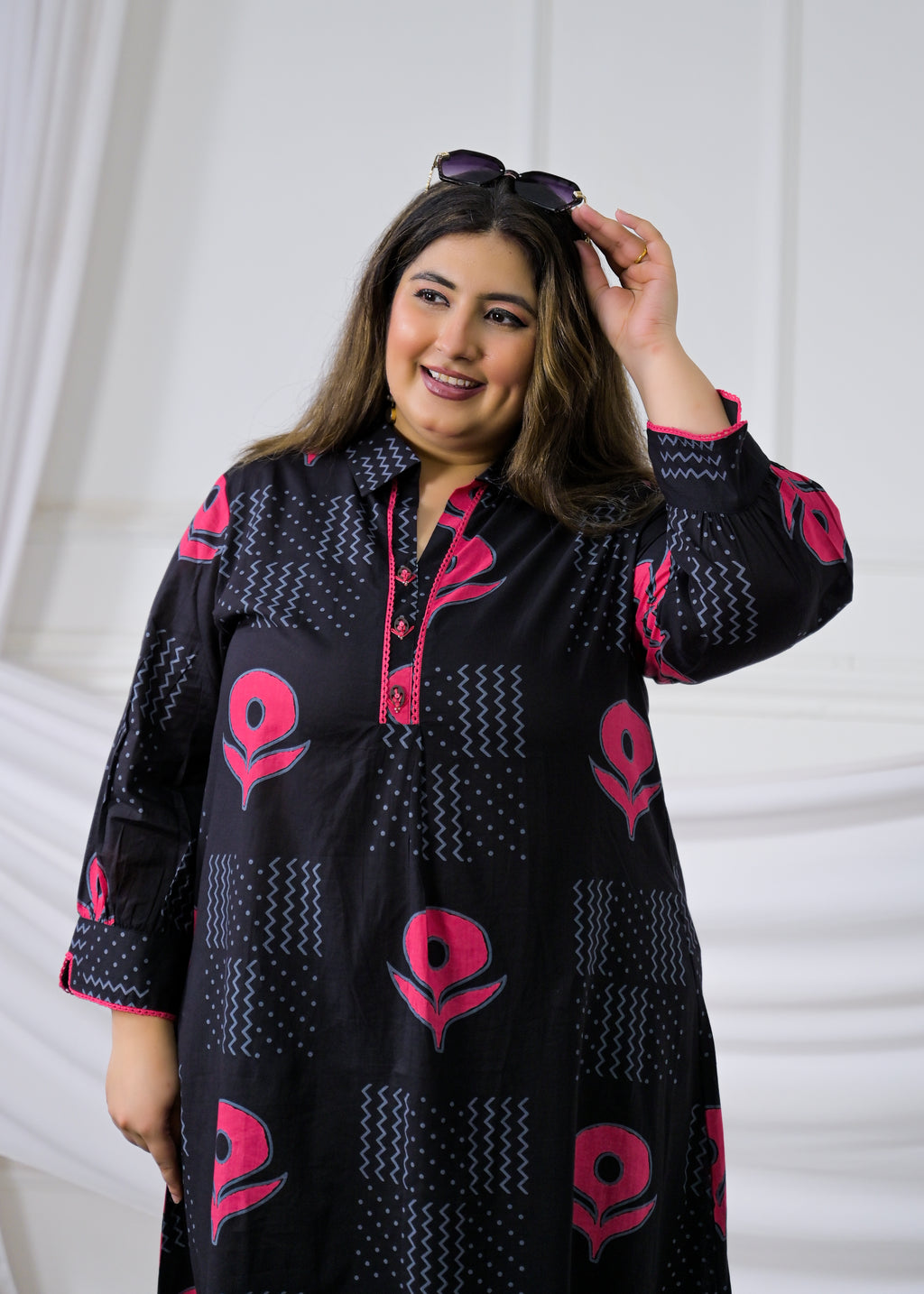 Block Printed Collared Long Tunic & Trouser 2-Piece Co-Ord Set