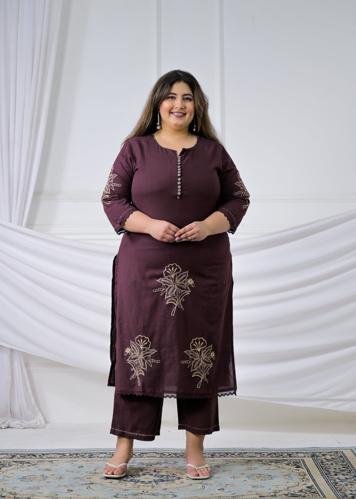 Women Floral Embroidered Straight Kurta with Pant - 2 Piece Set