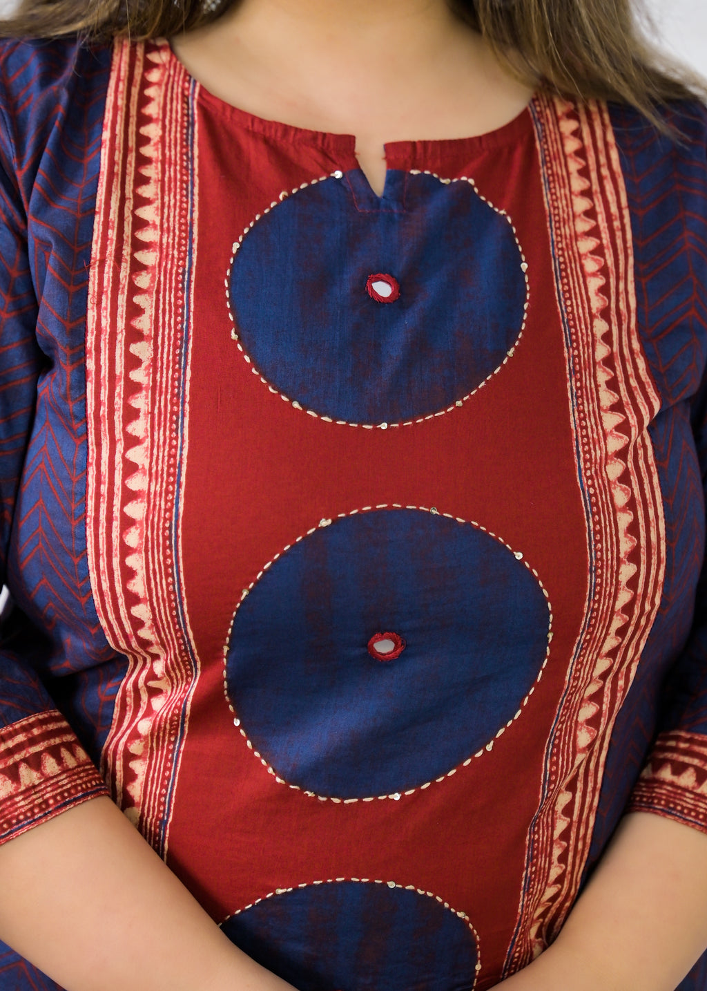 Women Geometric Circle Printed Lace Work Kurta with Salwar Pant & Dupatta - 3 Piece Suit Set