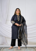 Women Embroidered Mandarin Neck Straight Kurta with Pant and Printed Dupatta - 3 Piece Set